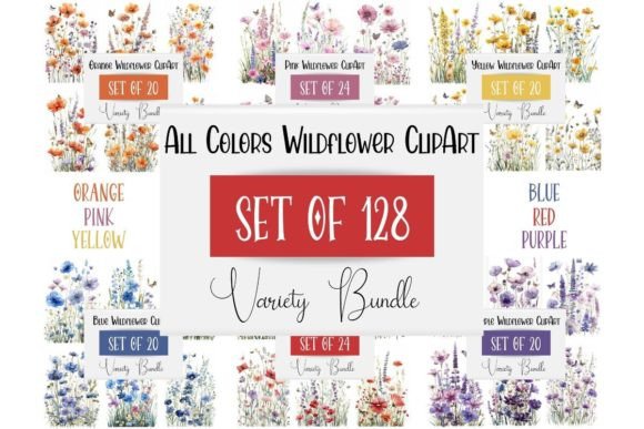 128 Watercolor Wildflower Clipart Bundle for Creative Projects