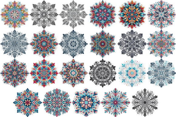 23 Watercolor Colorful Snowflakes Bundle