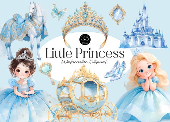 Blue Little Princess Watercolor Clipart
