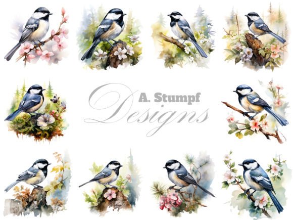 Coal Tit Bird Clipart Watercolor Set