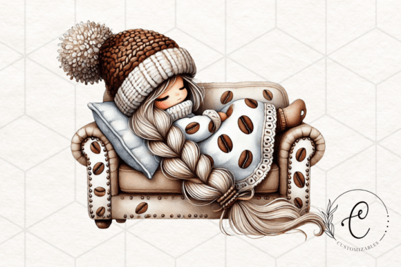 Coffee Gnome Watercolor Clipart Graphic