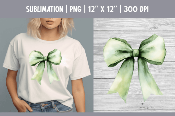 Coquette Watercolor Green Bow Clipart: Elegance in Every Detail