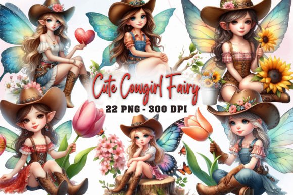 Cute Cowgirl Fairy Watercolor Clipart