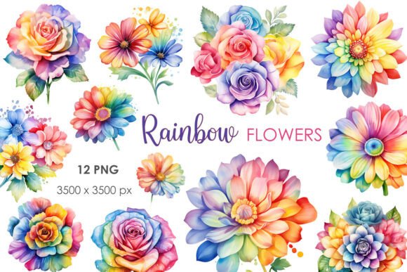 Rainbow Watercolor Flowers: A Designer's Essential Clipart Set