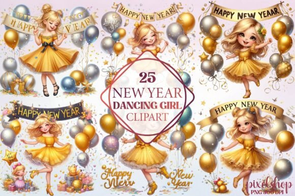 The Creative Power of Watercolor New Year Dancing Girl Clipart