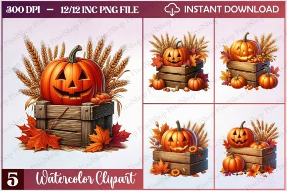 Watercolor Autumn Pumpkin Clipart for Design Projects