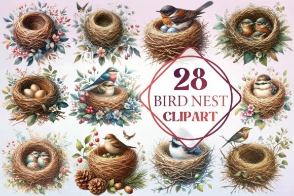 Watercolor Bird Nest Clipart: A Design Asset with Gentle Charm