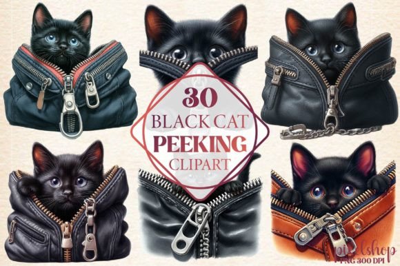 Watercolor Black Cat Peeking Clipart