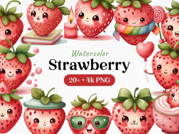 Watercolor Bundle Cute Strawberry PNG Design Asset Review