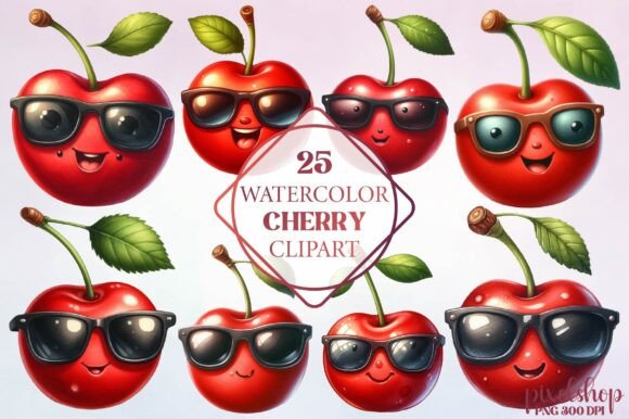 Watercolor Cherry Clipart for Design Projects