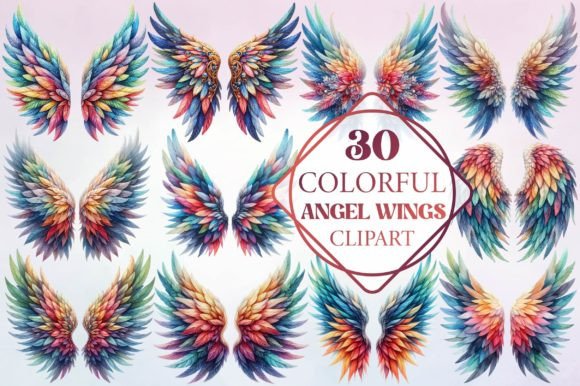 Watercolor Colorful Angel Wings Clipart for Modern Design Projects