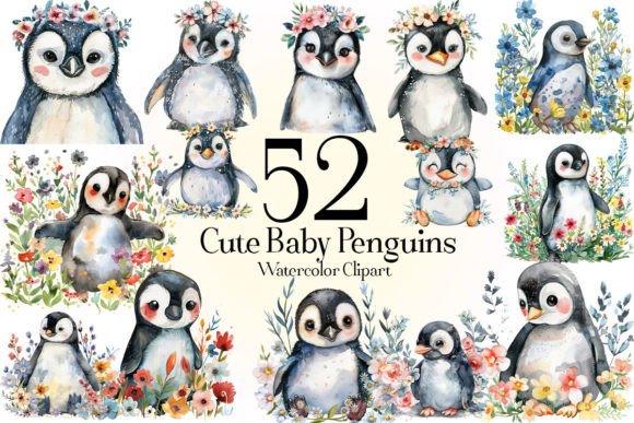 Watercolor Cute Baby Penguins Clipart for Creative Projects