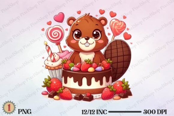 Watercolor Cute Beaver PNG in Design Projects