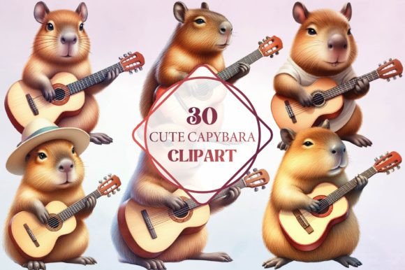 Watercolor Cute Capybara Clipart for Branding and Design Projects