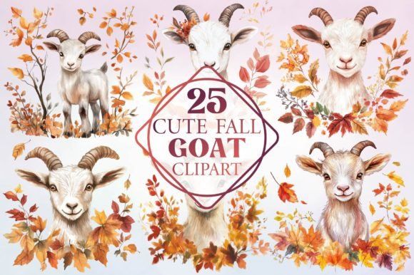Watercolor Cute Fall Goat Clipart for Design Projects
