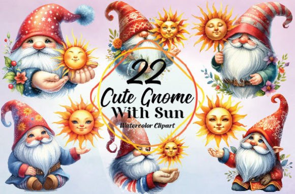 Watercolor Cute Gnome with Sun Clipart for Brands