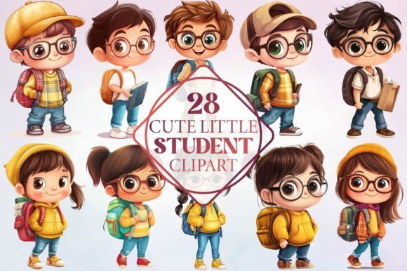 Watercolor Cute Little Student Clipart