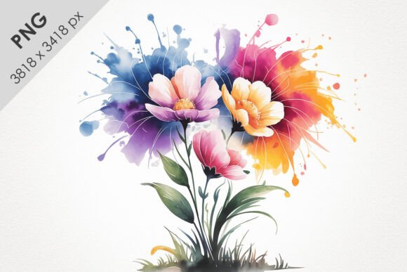 Watercolor Floral Clipart Splashes PNG for Real Design Work