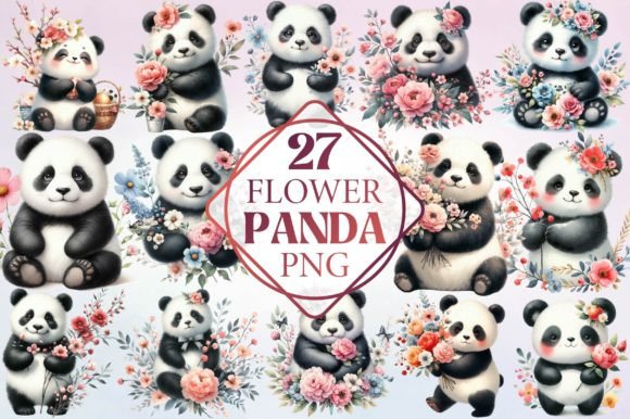 Watercolor Flower Panda Clipart for Creative Projects