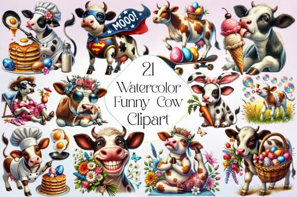 Watercolor Funny Cow Clipart for Playful Branding