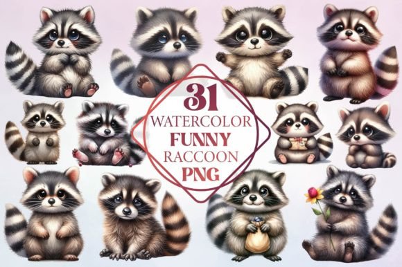 Watercolor Funny Raccoon Clipart: A Playful Asset for Creative Projects