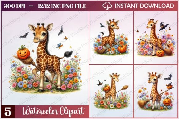 Watercolor Giraffe Clipart for Branding and Design Projects