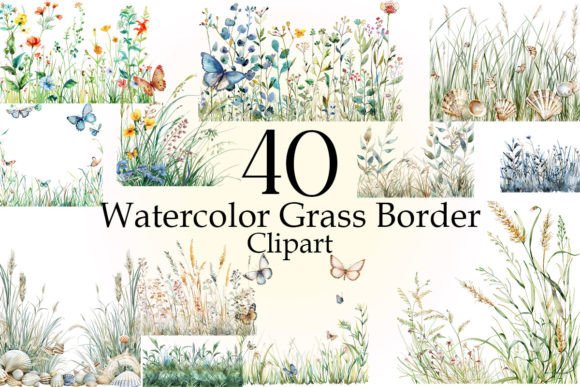 Watercolor Grass Border Clipart Bundle: Organic Design for Modern Projects