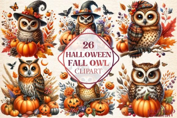 Watercolor Halloween Fall Owl Clipart for Creative Projects