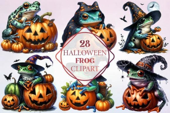 Watercolor Halloween Frog Clipart for Creative Projects