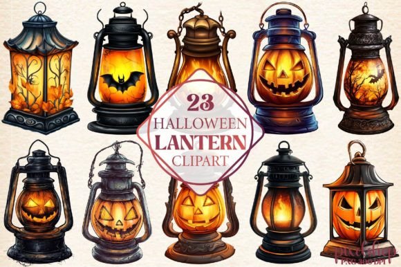 Watercolor Halloween Lantern Clipart for Design Projects