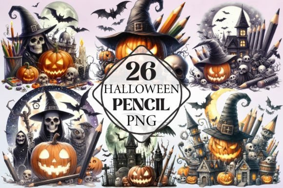 Watercolor Halloween Pencil Clipart for Creative Design Projects