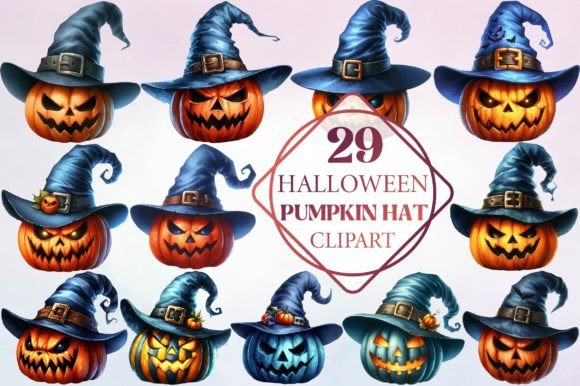 Watercolor Halloween Pumpkin Hat Clipart
