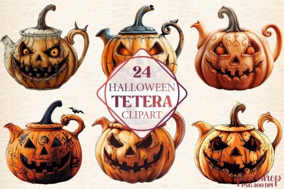 Watercolor Halloween Tetera Clipart: Handcrafted Charm for Seasonal Designs