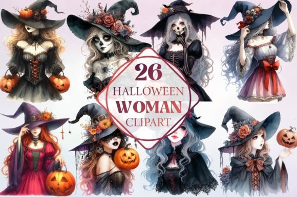 Watercolor Halloween Woman Clipart
