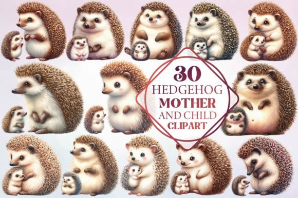 Watercolor Hedgehog Mother and Child: A Playful Script with Heart