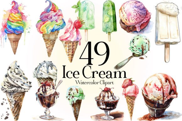 Watercolor Ice Cream Clipart: A Playful Typeface for Creative Projects