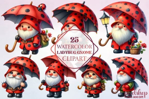 Watercolor Ladybug Gnome Clipart for Creative Projects