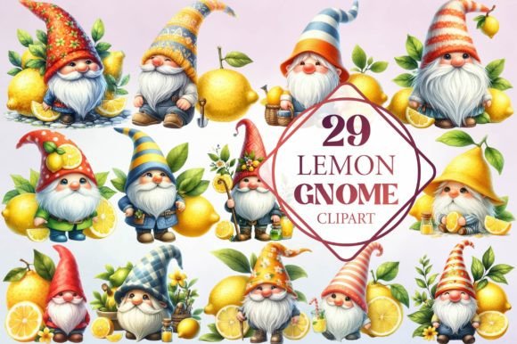 Watercolor Lemon Gnome Clipart for Branding and Design