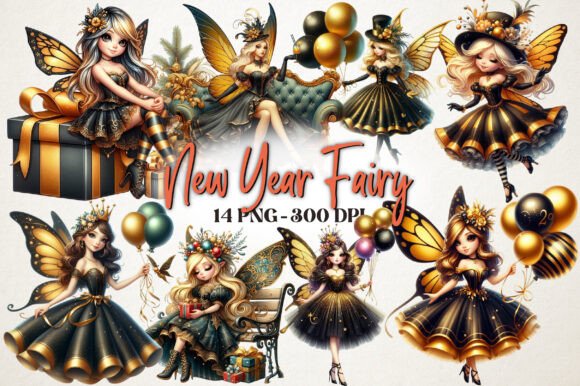 Watercolor New Year Fairy Clipart