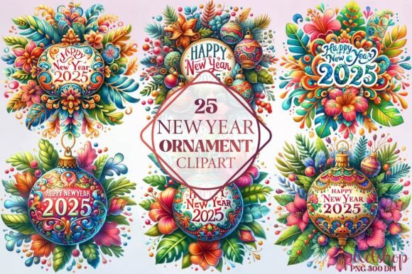 Watercolor New Year Ornament Clipart for Designers and Creatives