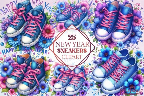 Watercolor New Year Sneakers Clipart for Modern Branding
