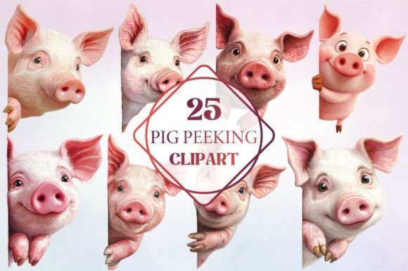Watercolor Pig Peeking Clipart
