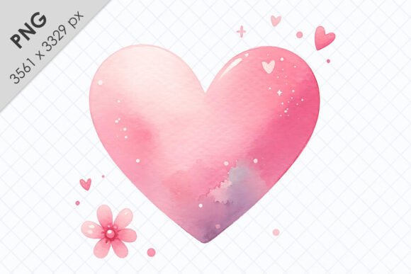 Watercolor Pink Simple Heart with Flower Font