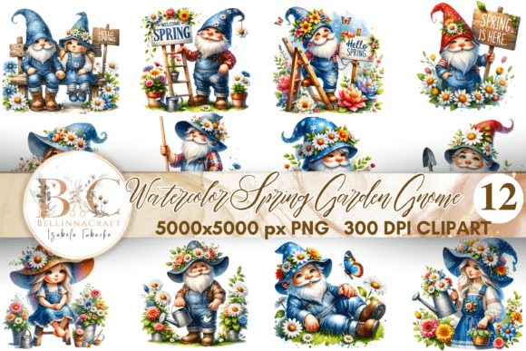 Watercolor Spring Garden Gnome Clipart