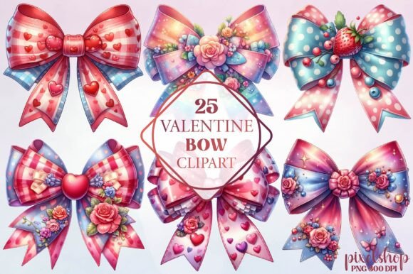 Watercolor Valentine Bow Clipart in Branding & Design