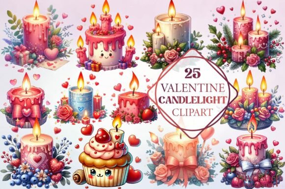 Watercolor Valentine Candlelight Clipart for Warm Designs