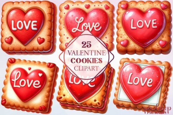 Watercolor Valentine Cookies Clipart for Creatives