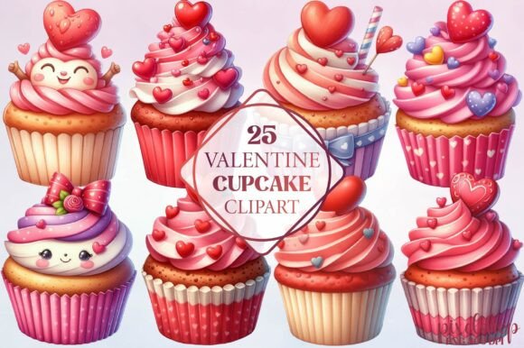 Watercolor Valentine Cupcake Clipart for Sweet Branding