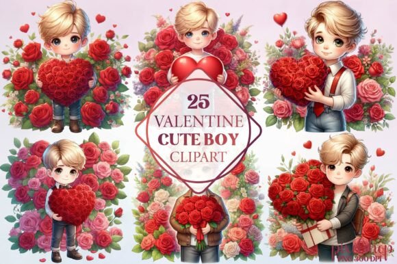 Watercolor Valentine Cute Boy Clipart