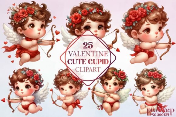 Watercolor Valentine Cute Cupid Clipart